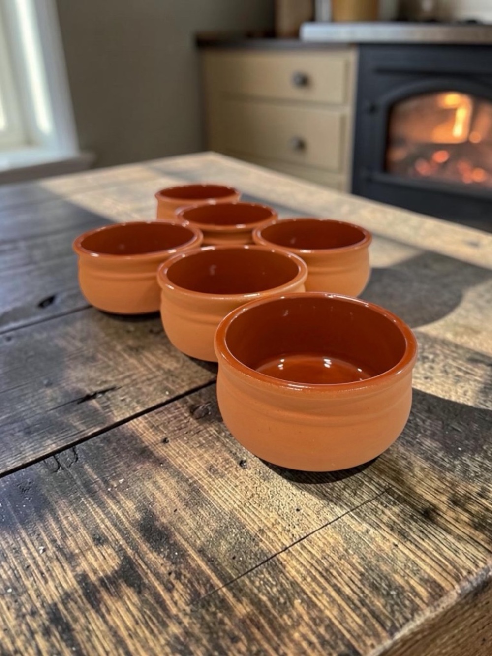 4 X 2" Cermer Clay Casserole Terracotta Bowl Set Of 6, Baking Dish Preowned